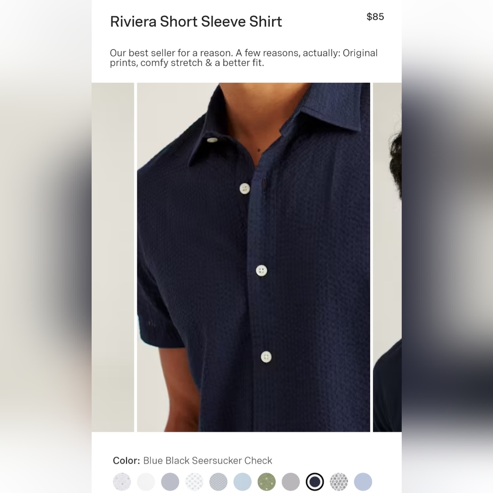Bonobos Riviera Short Sleeve Shirt in Blue Black Seersucker Check, sz Med